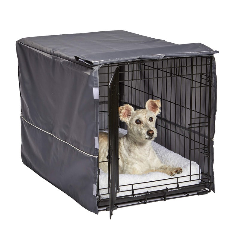 New World Medium Dog Crate Cover, Polyester Privacy Kennel Cover Fits Most 30-inch Crates, Light Gray, Machine Washable, Reduces Barking & Chewing - Image 1